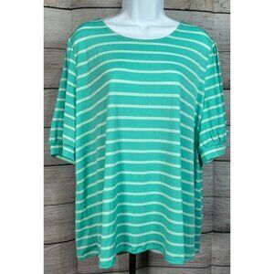 Cato Women’s Green Striped Round Neck Short Sleeve Stretch Blouse 18/20W